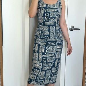 Vintage Judys Midi Dress Sleeveless Tiki Hawaiian